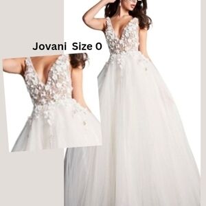 Jovani Ivory Floral Embellished Dress